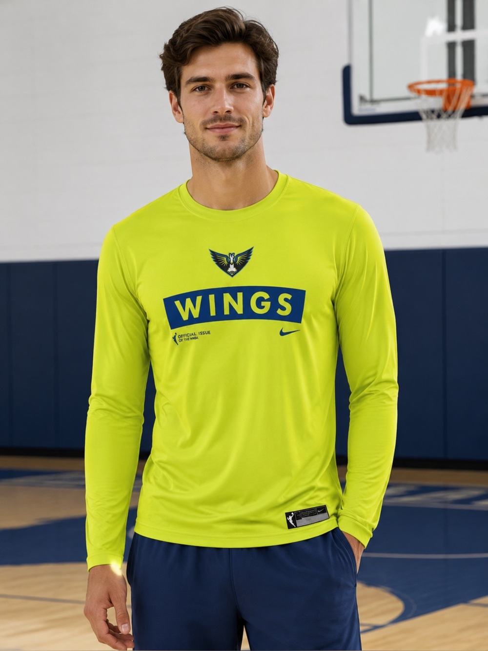 Nike Long-Sleeve WINGS Performance Shirt - Neon Green with Blue Logo